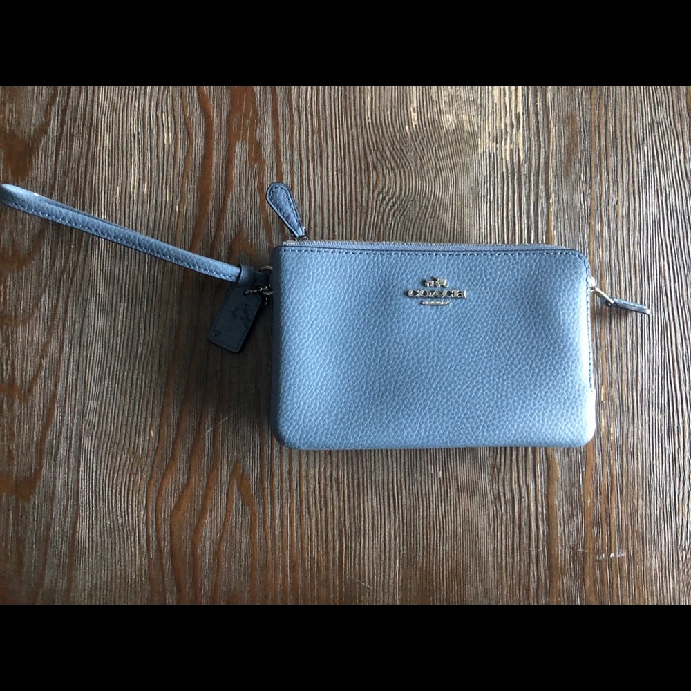 BRAND NEW COACH WRISTLET IN DUSTY BLUE!
